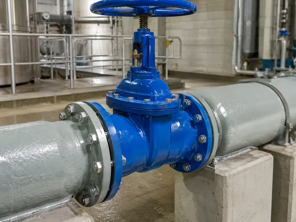 Ductile iron valve installed in water pipeline for municipal service