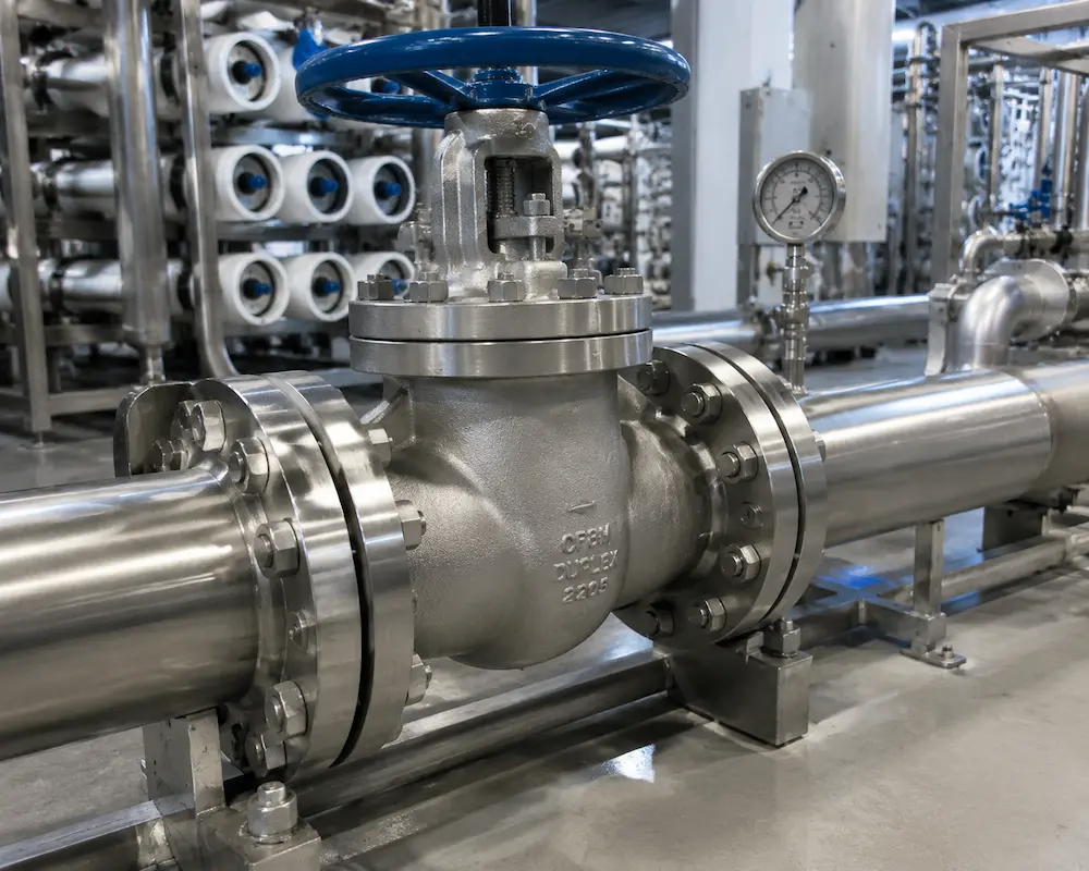 Duplex stainless steel valve installed in seawater pipeline service