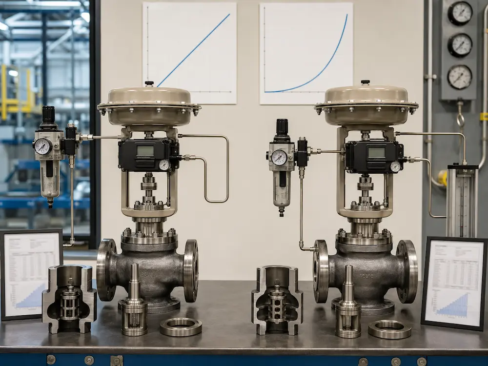 Equal percentage vs linear control valve flow characteristics comparison