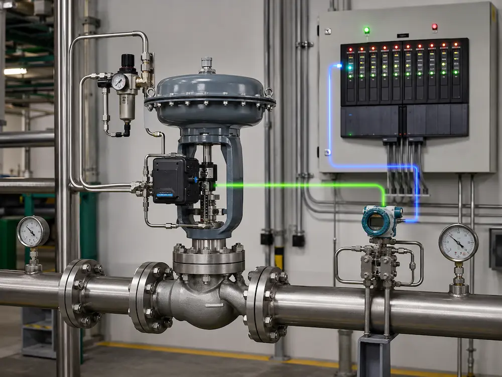 External pressure control loop with transmitter controller positioner and control valve
