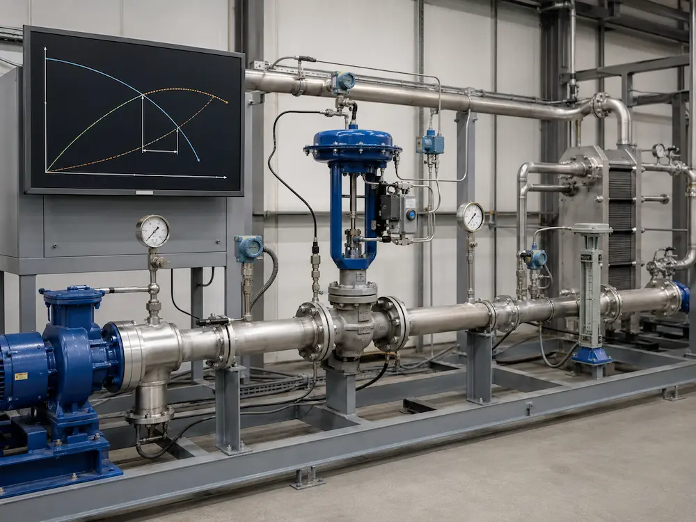 Installed control valve characteristic affected by pump curve and piping pressure loss