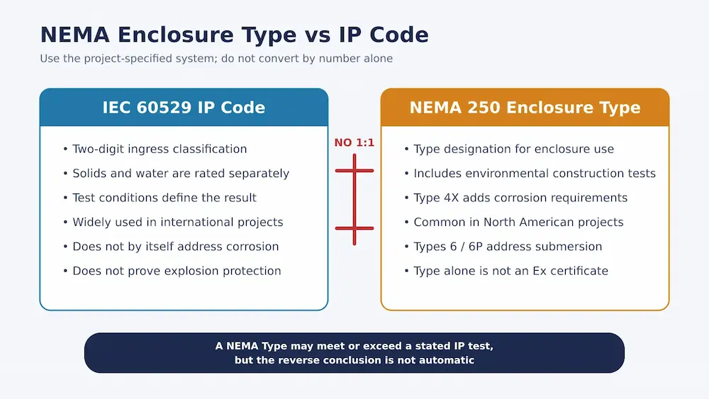 NEMA enclosure Type and IEC IP code comparison for electric actuated valves