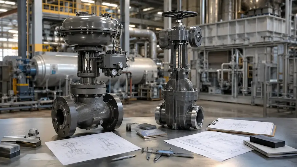 Power plant valve project engineering review with pneumatic control valve and gate valve