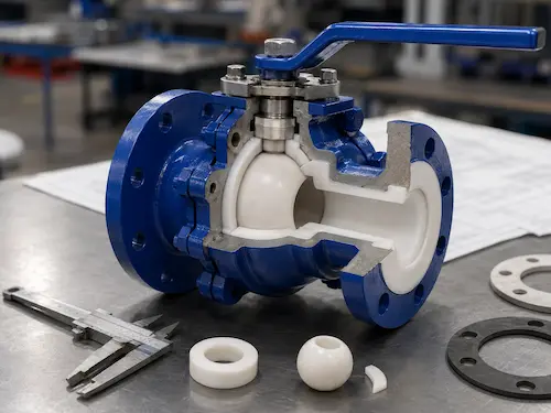 Internal PTFE lining structure of lined ball valve by Vcore Valve