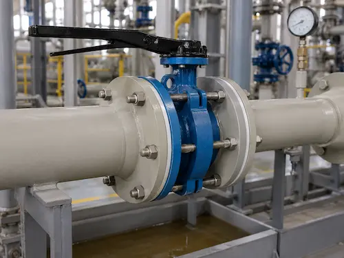 PTFE lined butterfly valve in chemical pipeline service