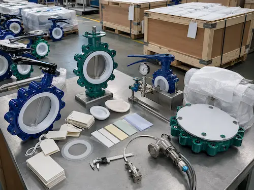 PTFE lined butterfly valve inspection and export packing by Vcore Valve