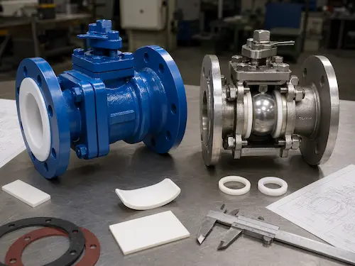 PTFE lined ball valve and PTFE seated ball valve comparison by Vcore Valve