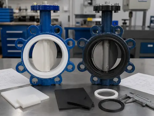 butterfly-valve-comparison.jpg PTFE lined and rubber lined butterfly valve comparison by Vcore Valve