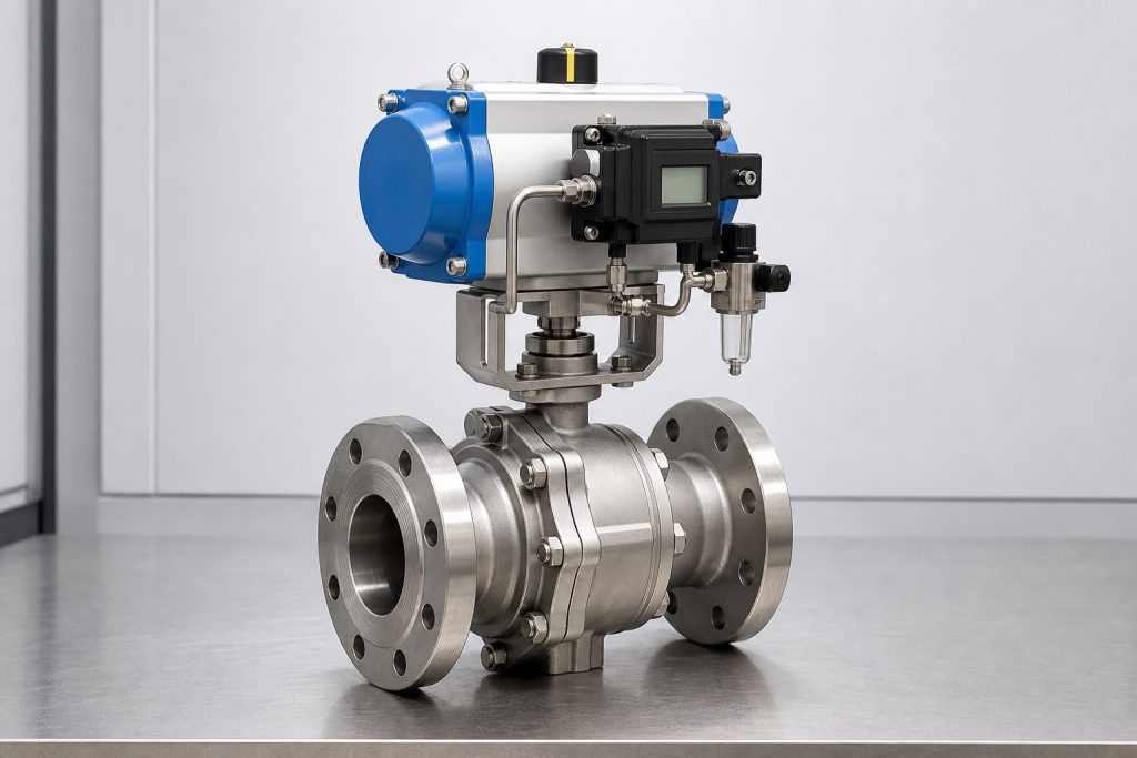 Actuated ball control valve with pneumatic actuator and digital positioner