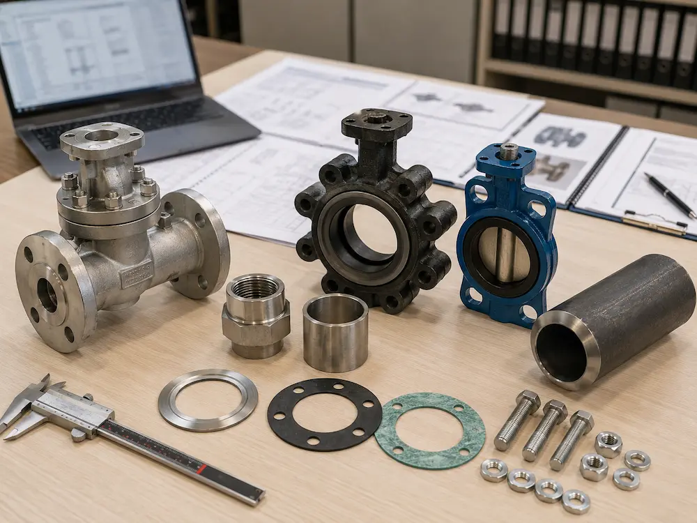 Valve end connection RFQ review with flange thread weld end gasket and bolting samples