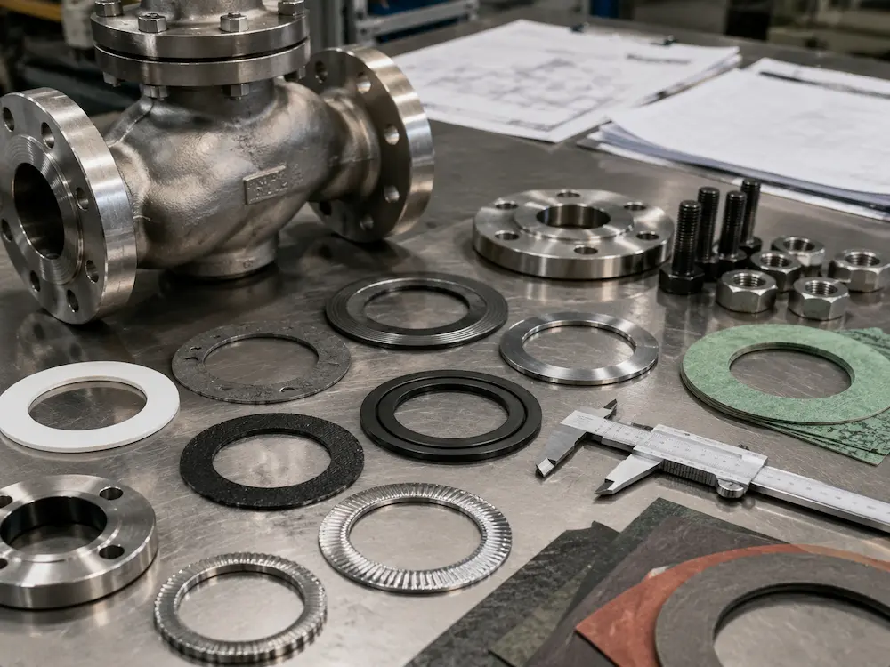 Valve gasket selection guide including PTFE graphite spiral wound and RTJ gaskets