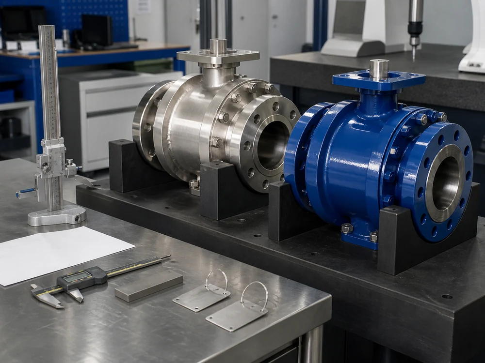 Inspeksi dimensi katup industri khusus selama manufaktur OEM