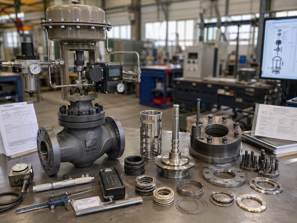 High temperature steam control valve body trim packing and actuator materials