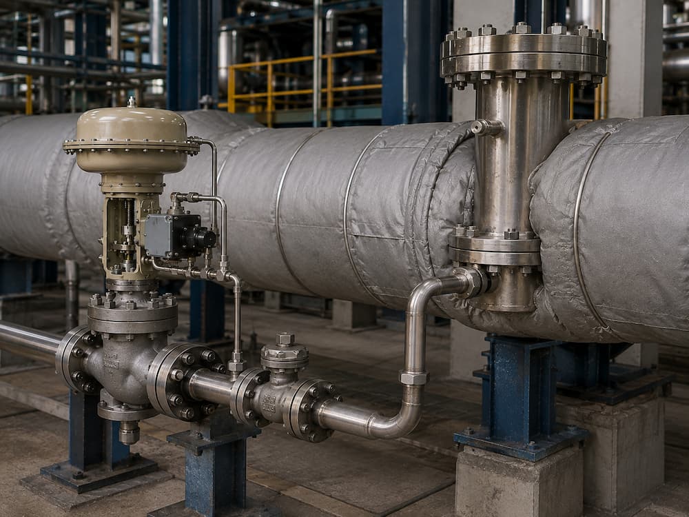 PRDS desuperheater with spray water control valve and steam pipeline