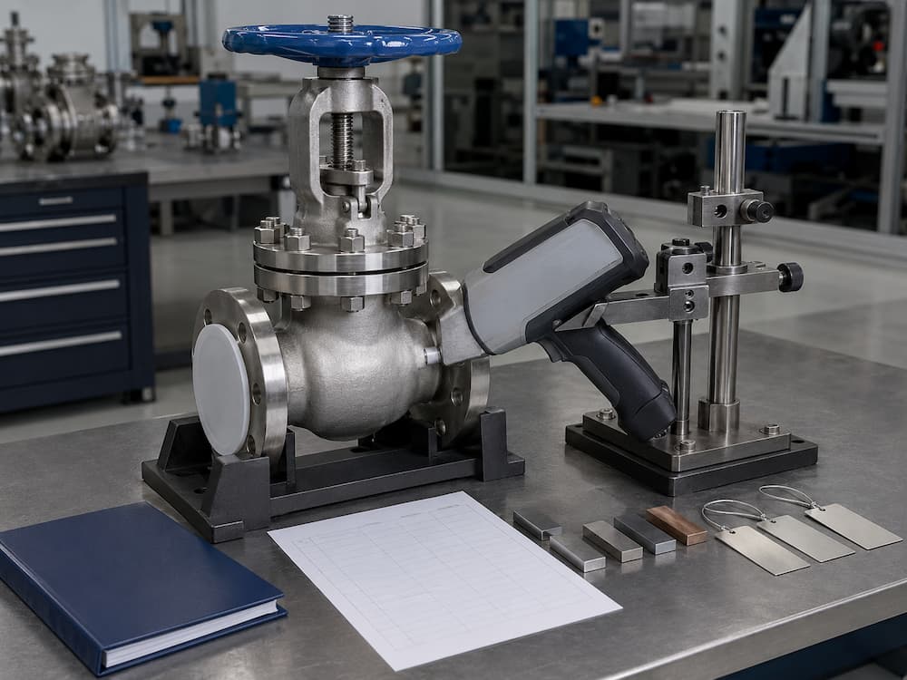 Test PMI d'une vanne à bride en acier inoxydable à l'aide d'un analyseur XRF portable