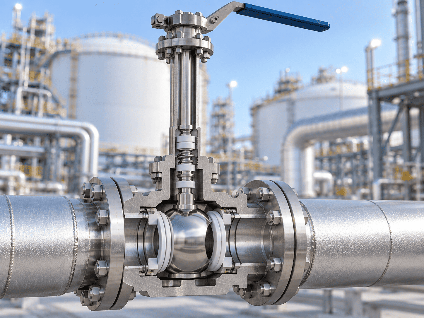 PCTFE seat cryogenic ball valve cutaway for LNG service