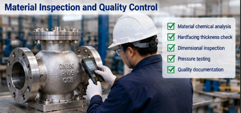 Globe valve factory inspection of stem seat hardfacing and dimensional drawings