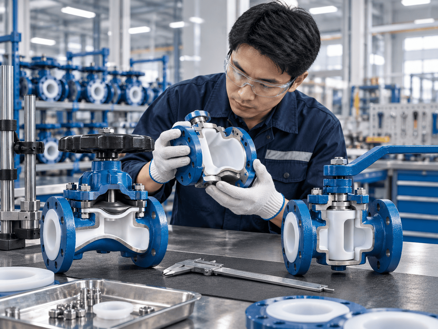 Engineering sectional comparison of weir diaphragm valve straight-through diaphragm valve and ported plug valve flow passages