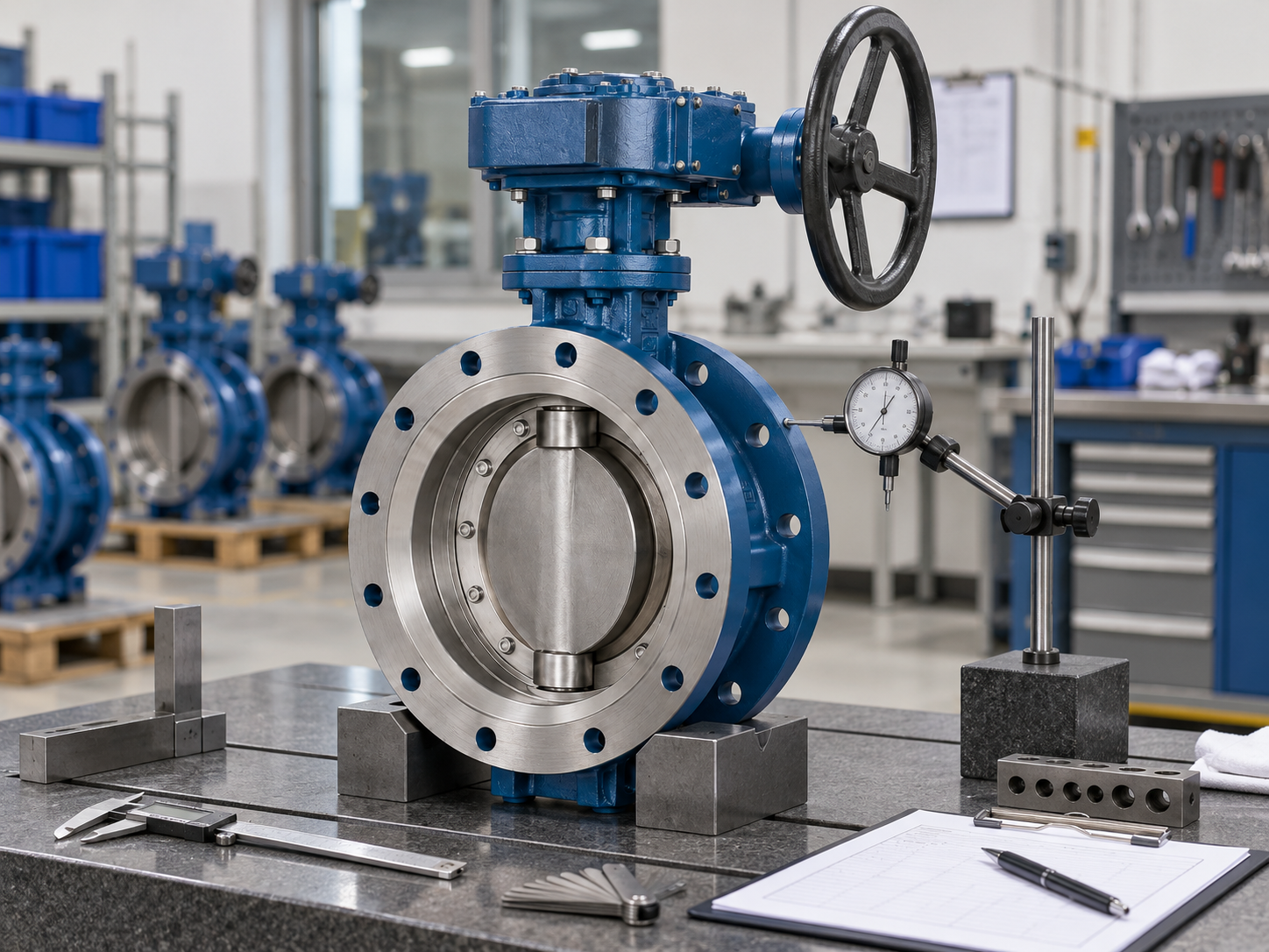 Triple offset butterfly valve final inspection and protected export packing in valve factory