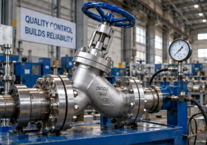 Y-pattern globe valve factory pressure testing and inspection
