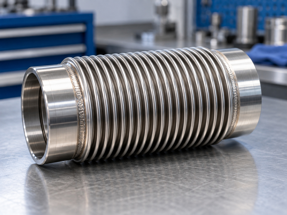 Stainless steel corrugated bellows component with end collars