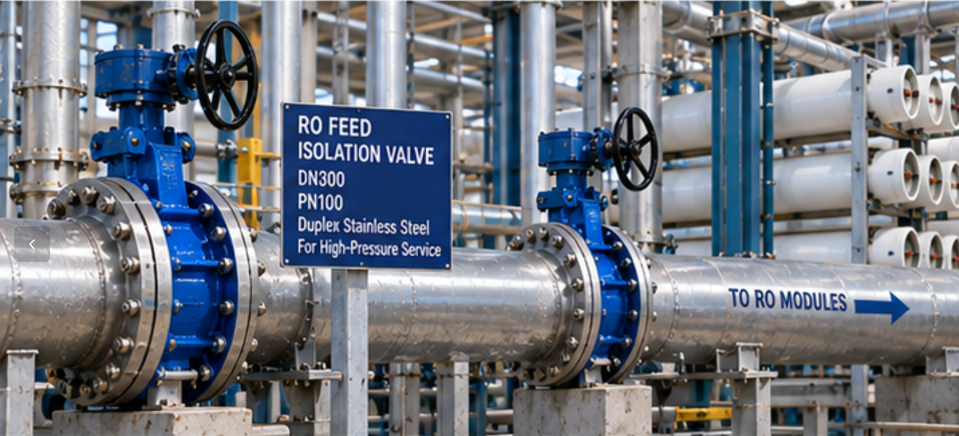 High pressure reverse osmosis feed manifold with engineered actuated isolation valve and membrane vessels