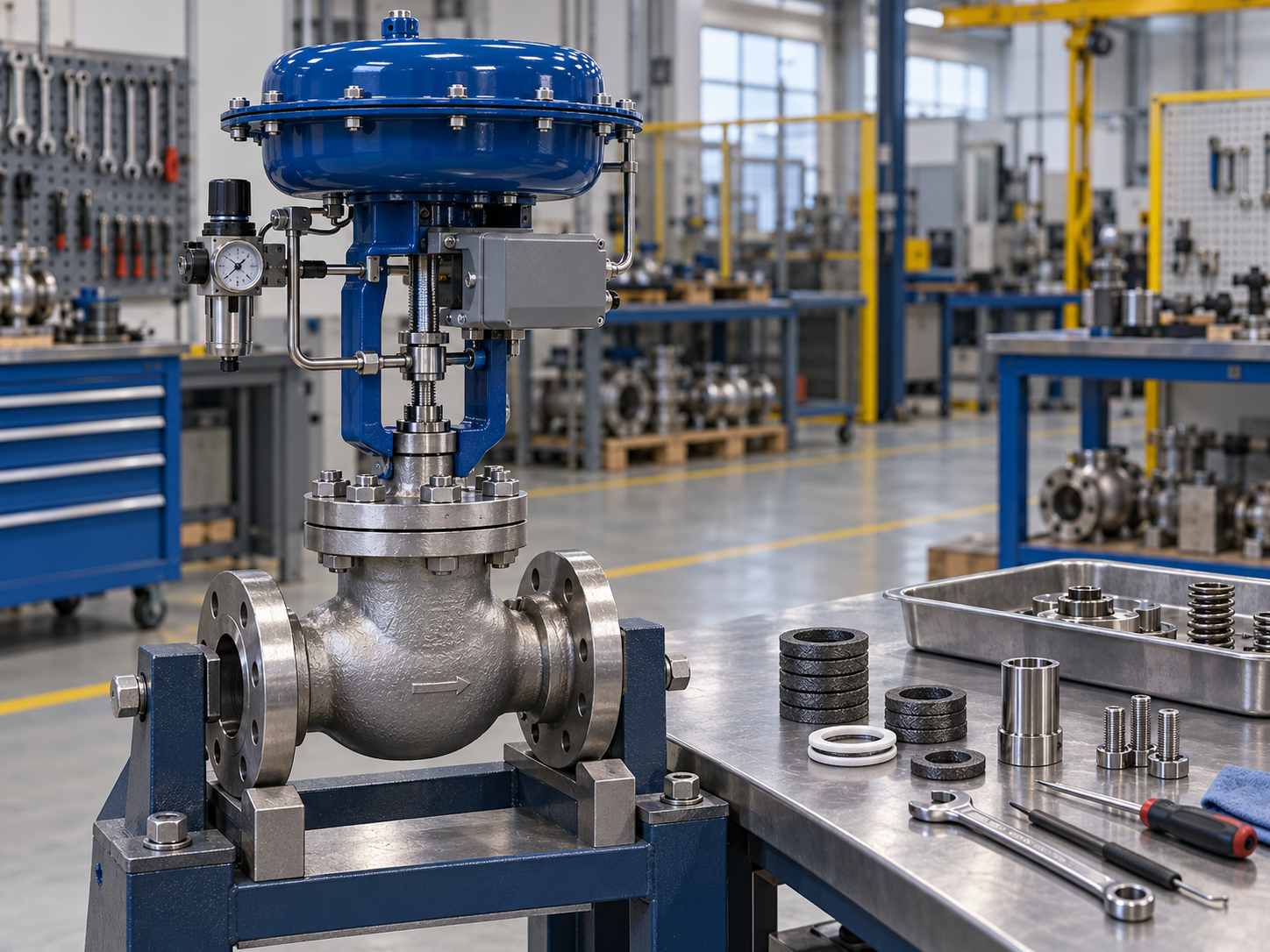 Industrial valve hydrostatic testing and final inspection before shipment