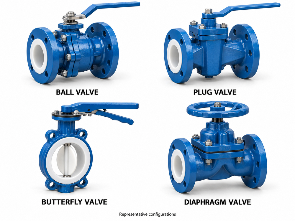 Four lined valve types for comparison during a vacuum service selection review