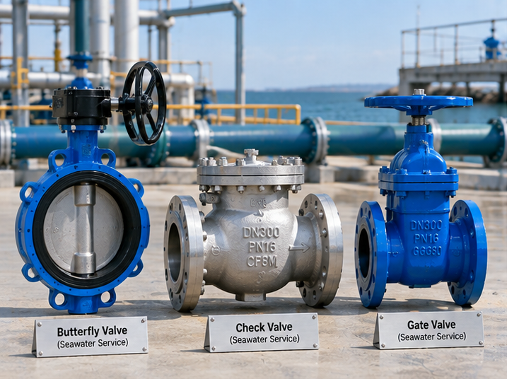 Engineering comparison of full-open gate valve and double-flanged butterfly valve on seawater pump suction