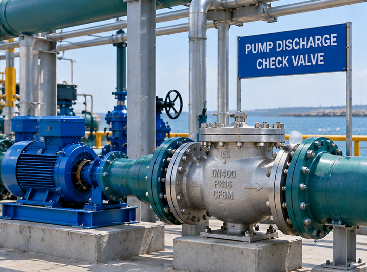 Seawater pump discharge check valve and isolation butterfly valve on a parallel pump header