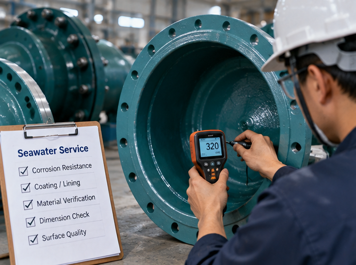 Seawater butterfly valve disc shaft EPDM liner and corrosion resistant material inspection