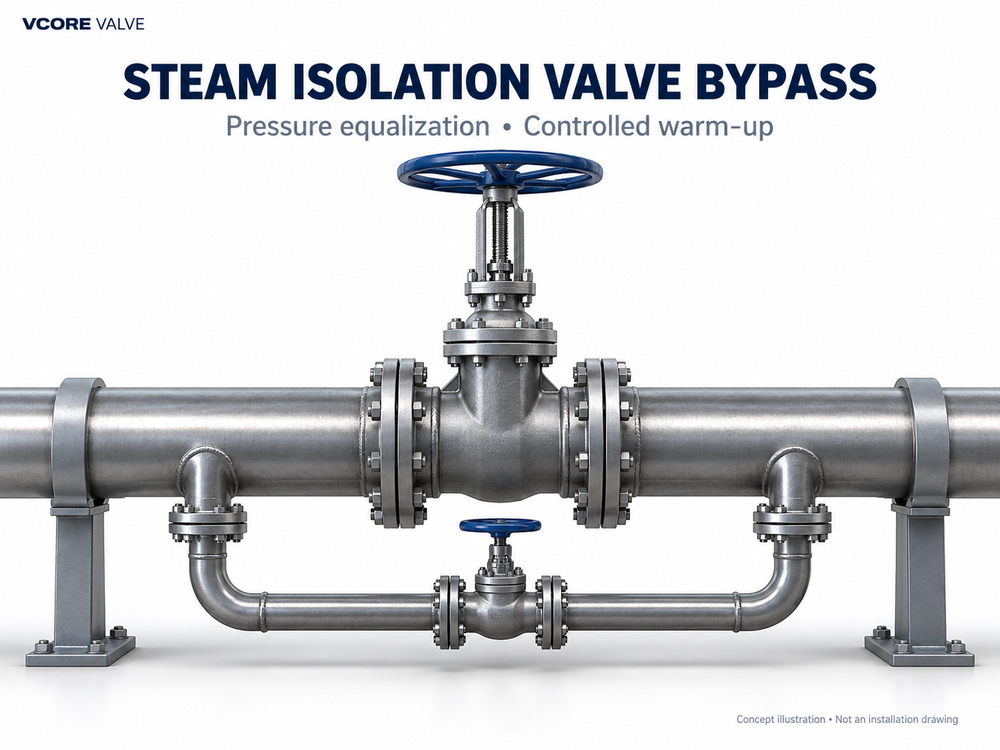 Steam isolation gate valve with a smaller bypass line connecting upstream and downstream piping