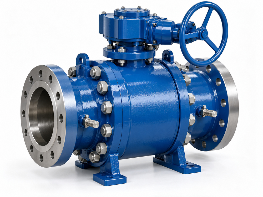 Trunnion mounted ball valve prepared for maintenance inspection