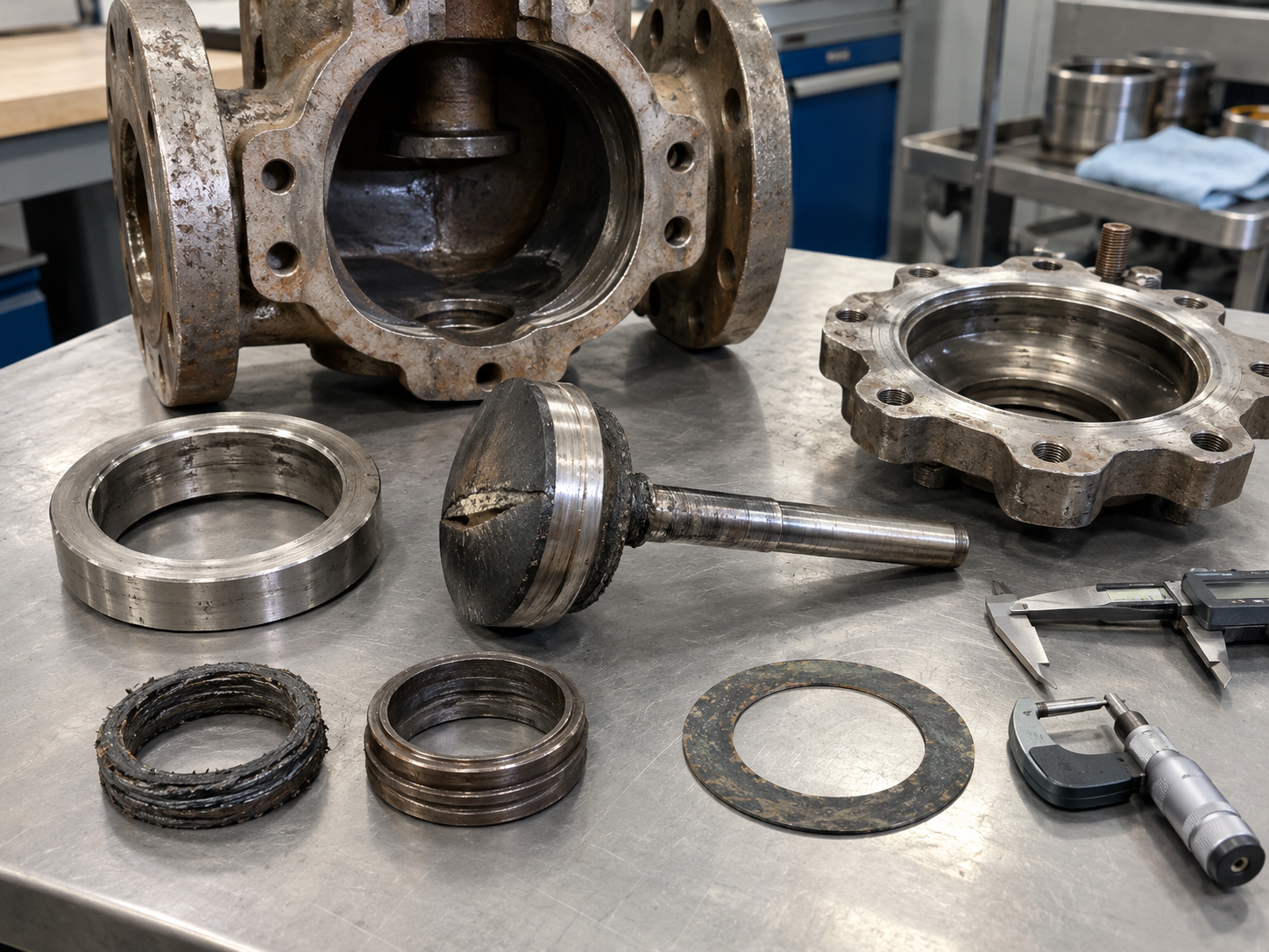 Valve seat and stem packing components inspected for leakage and wear
