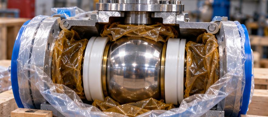 Ball valve internal components and protected sealing surfaces during warehouse preservation