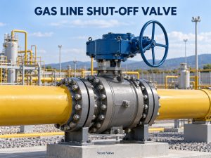 Gas line shut-off ball valve with gearbox installed in a natural gas pipeline
