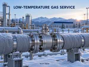 Flanged gas isolation valve installed in an outdoor winter environment