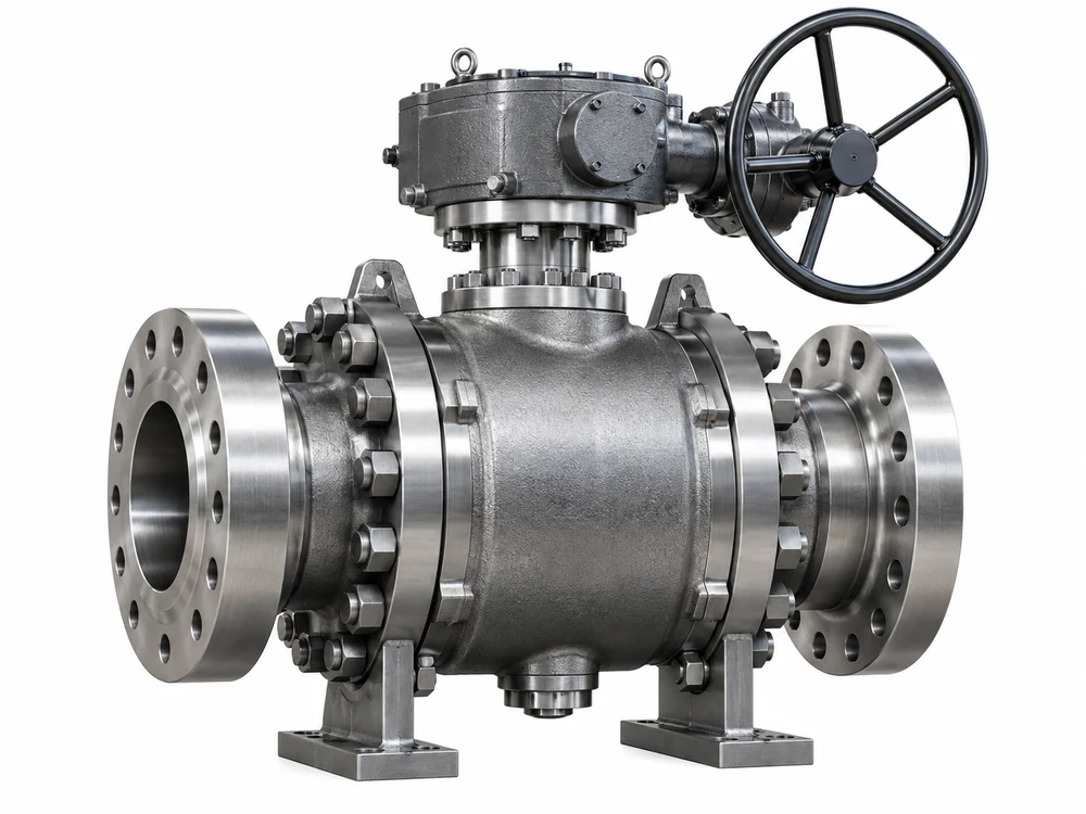 High pressure trunnion ball valve for oil and gas production